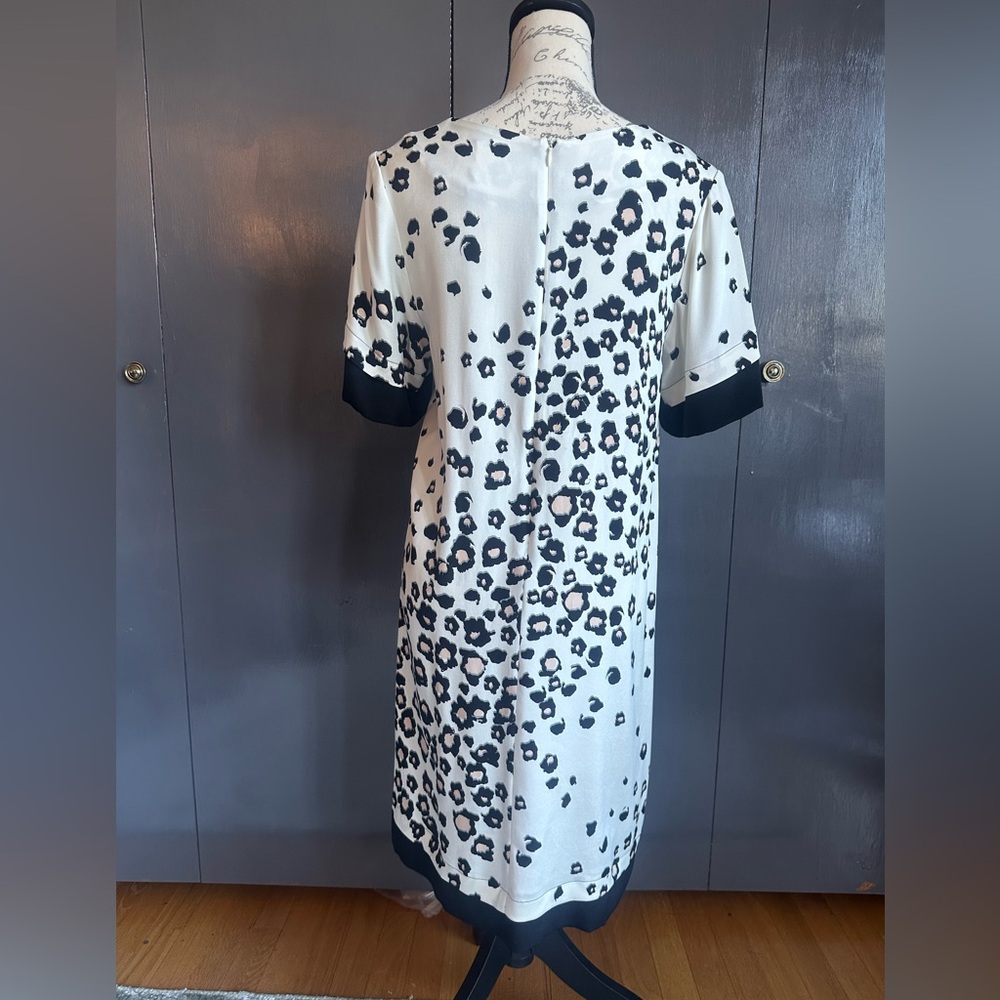 EUC. Size 6. Sea New York. Silk Cream, Black, and Tan Leopard-Print Midi Dress - Picture 6 of 16